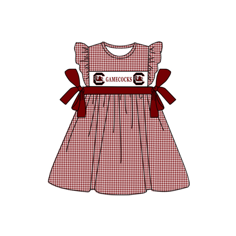 Deadline October 5 custom no moq eta 6-8weeks Burgundy Bow Waist Check Flying Sleeve Dress