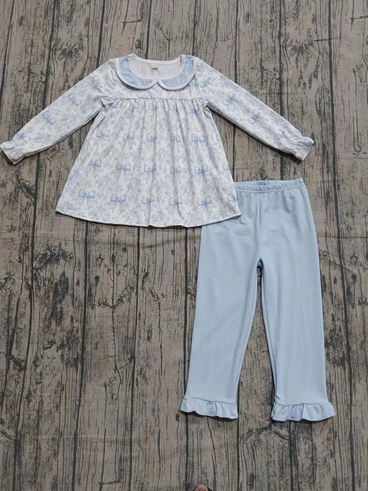 Custom moq 8 eta 6-8weeks baby girl clothes bow floral long-sleeved pants set-25.9.26