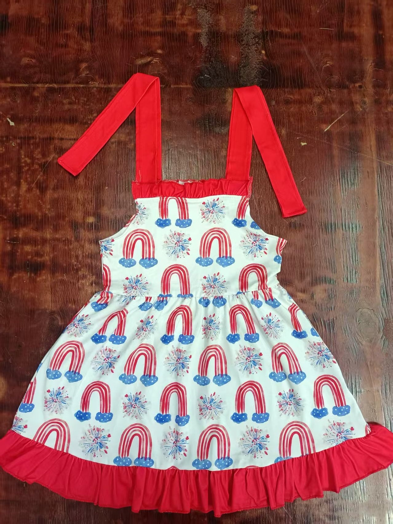 Custom moq 3 eta 6-7weeks baby girl clothes firework suspender dress