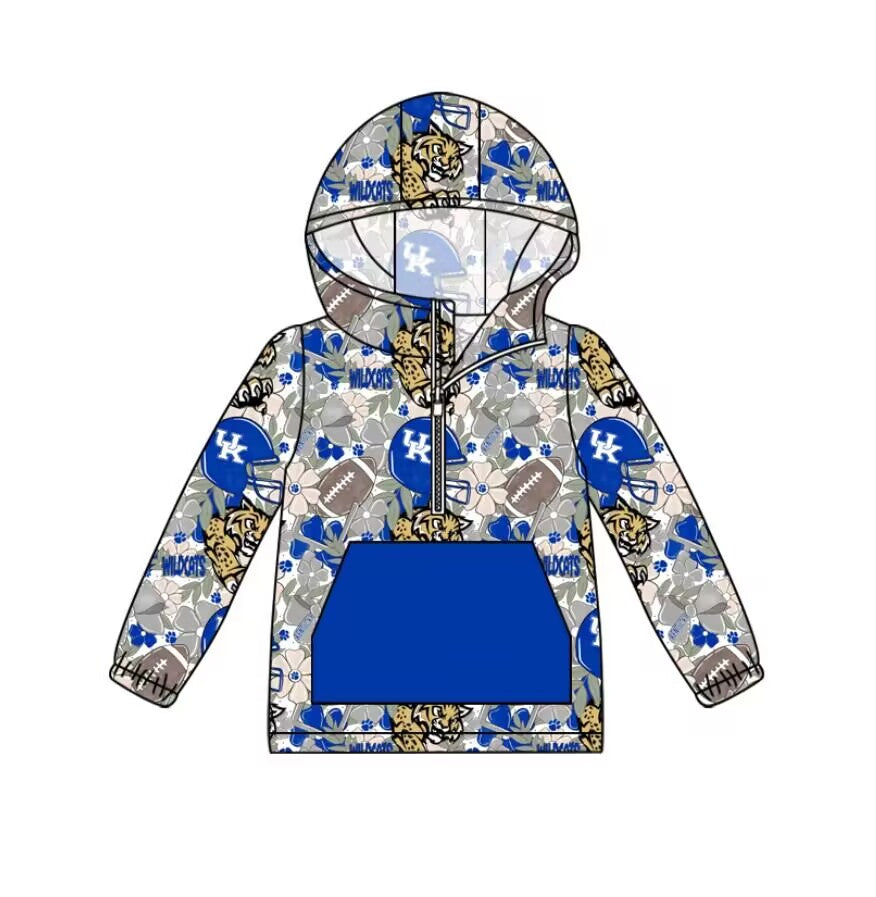 Custom moq 3 eta 6-7weeks team baby boys clothes UK blue hooded long sleeve top