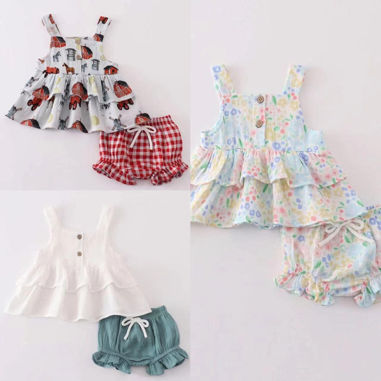 Custom summer baby girls clothes short sleeve shorts set 3