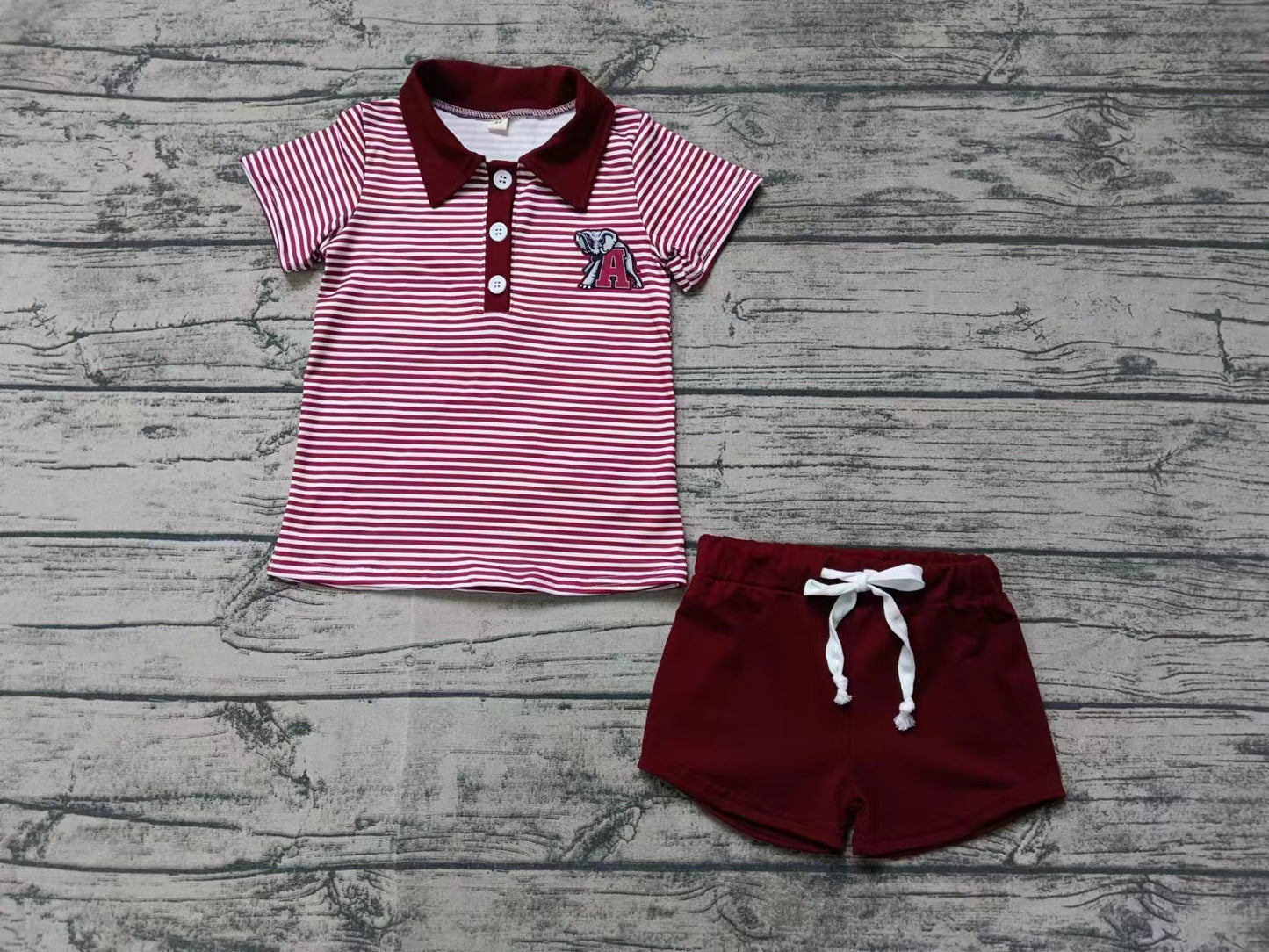 Custom moq 3 eta 6-7weeks Wild elephant print red striped button-down short-sleeved shorts set