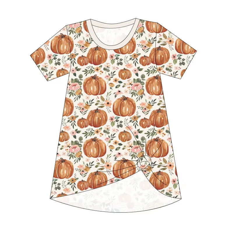 Custom moq 5 each style eta 6-7weeks baby girl clothes pumpkin floral short sleeve dress-25.8.15
