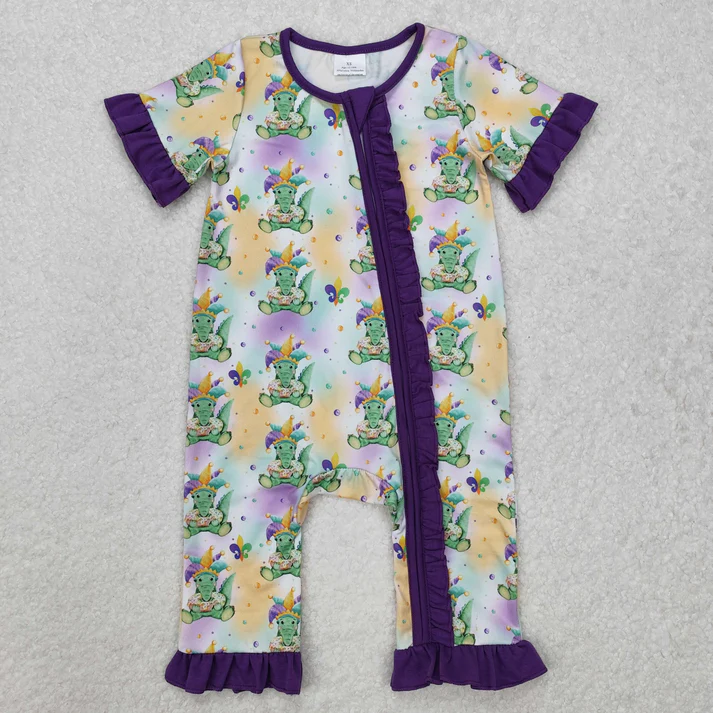 RTS NO MOQ Sibling Baby girls clothes mardi gras short-sleeved trousers suit & rompers