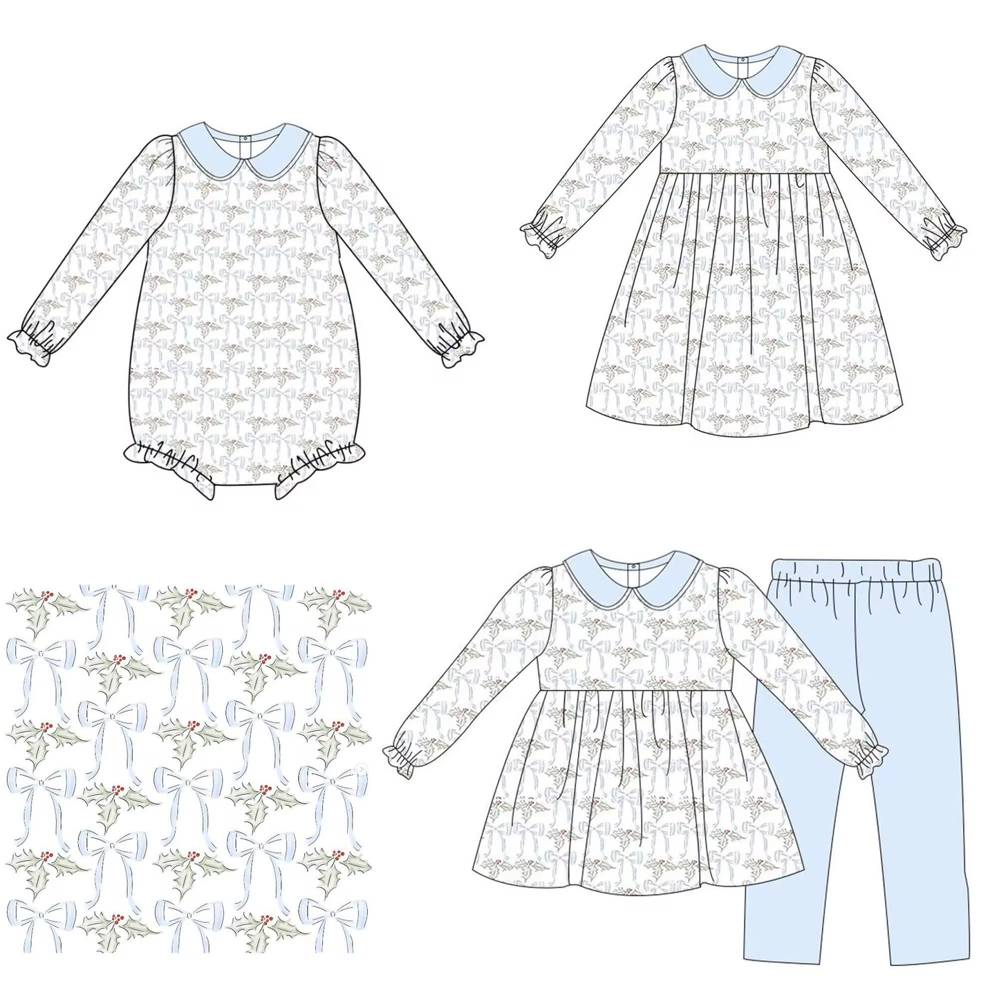 Custom moq 5 each style eta 6-7weeks baby girl clothes bow long sleeve pants sets and romper and dress -25.8.25