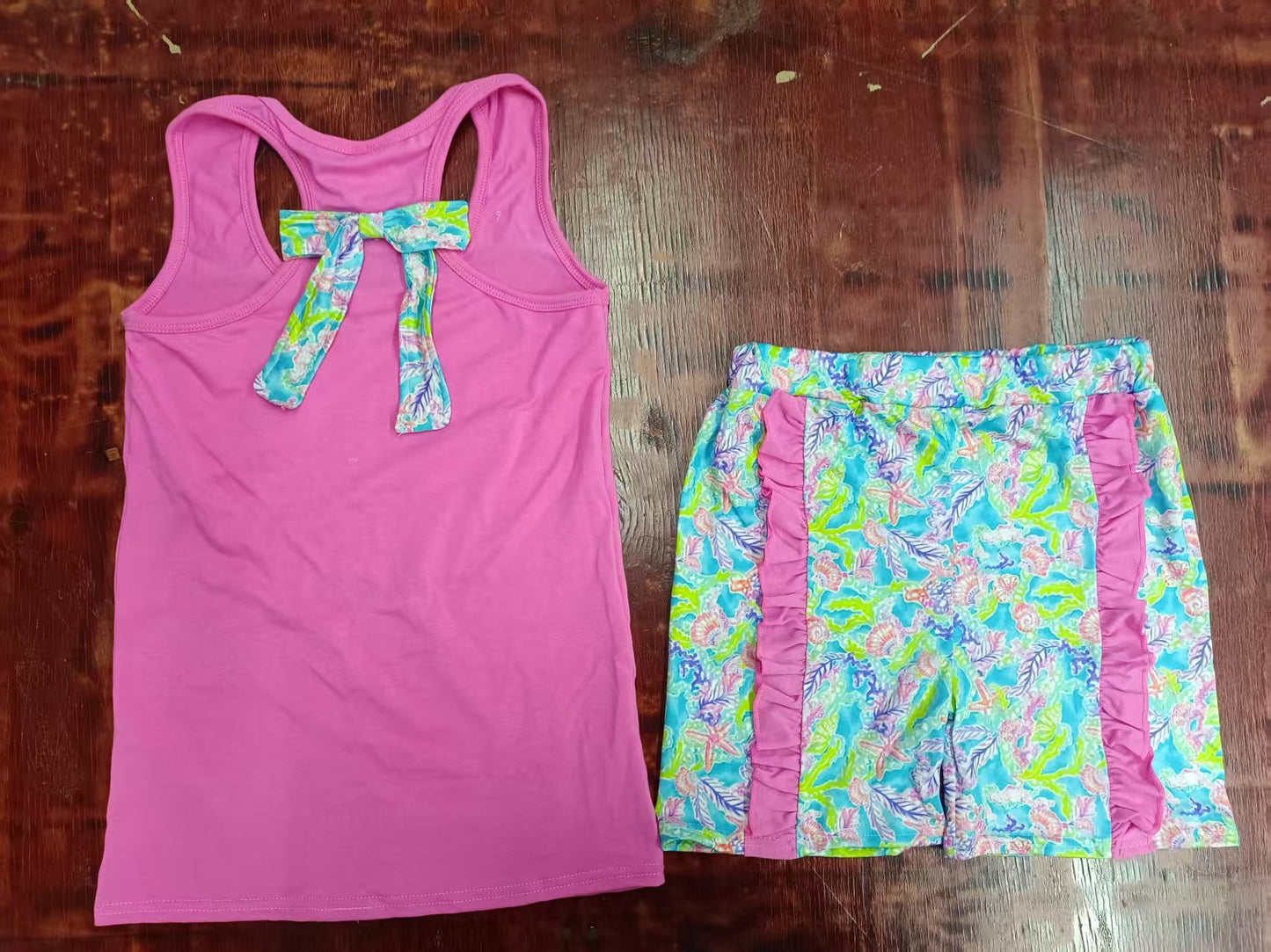 Custom moq 3 eta 6-7weeks baby girls clothes floral sleeveless shorts sets