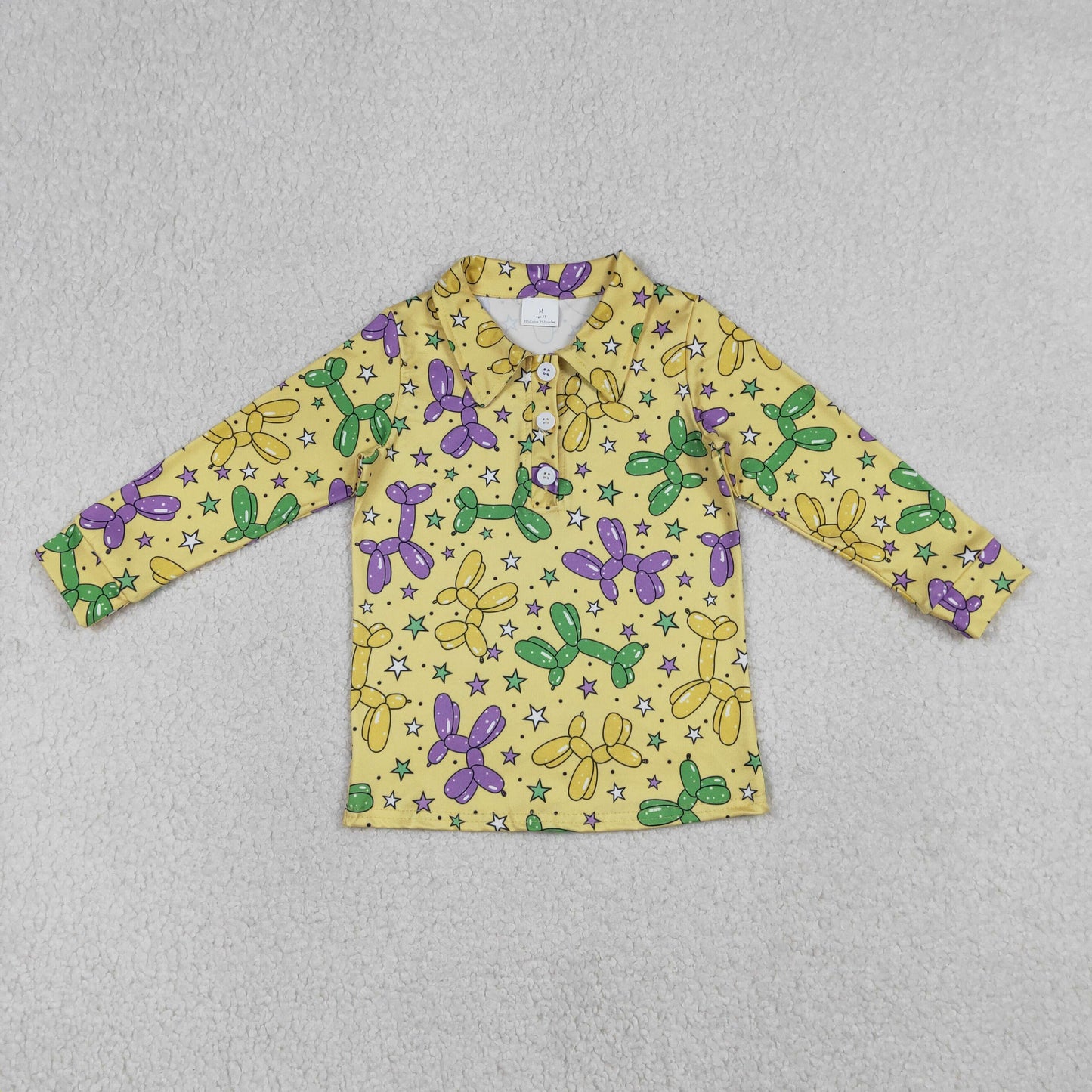 RTS NO MOQ(In Stock) BT1388 Carnival Balloon Puppy Star Button Yellow Long-Sleeved Top