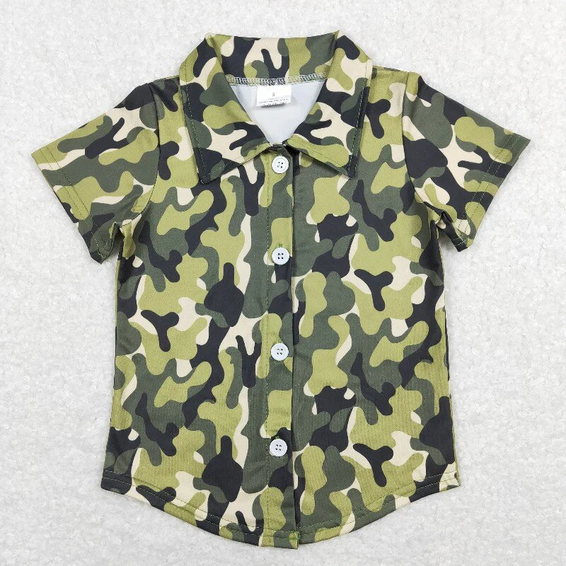 RTS NO MOQ Sibling baby boys clothes camouflage short-sleeved tops