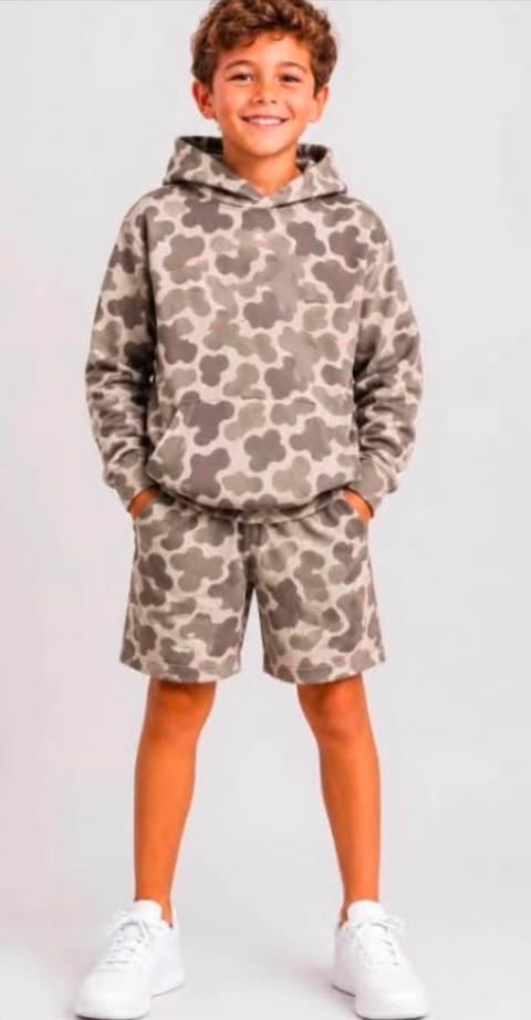 custom moq 5 mix size milk silk fabric DYGEJN0101 Baby Boys Camo Hoodie And Shorts Team Outfit