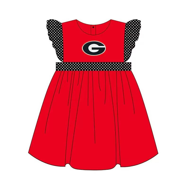Georgia Summer girl team red flying sleeve summer dress