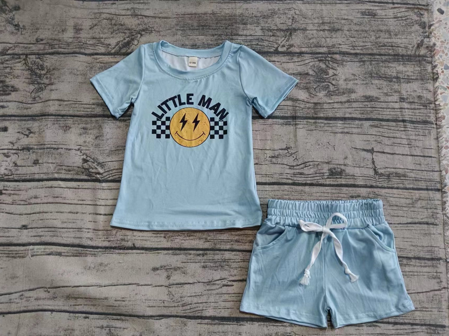 Custom moq 3 eta 6-7weeks baby boys clothes smiley Short Sleeve shorts sets