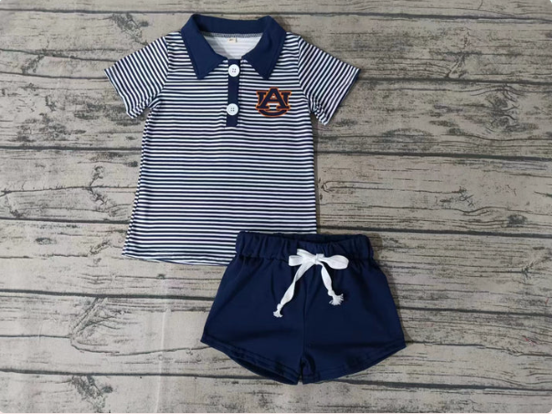 Deadline September 6 custom no moq eta 6-8weeks Navy blue striped short-sleeved shorts boy suit