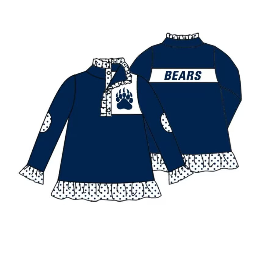 custom moq 3 eta 6-8weeks team baby girls clothes navy blue long sleeves top