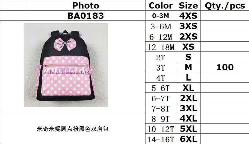 Cute Clothes BA0183 Baby Kids Girls Pink Bow Backpack Back Bags