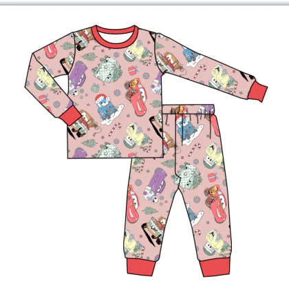 Deadline August 19 custom no moq eta 6-7weeks bamboo Cars Long sleeve trousers suit pajamas girls pajamas