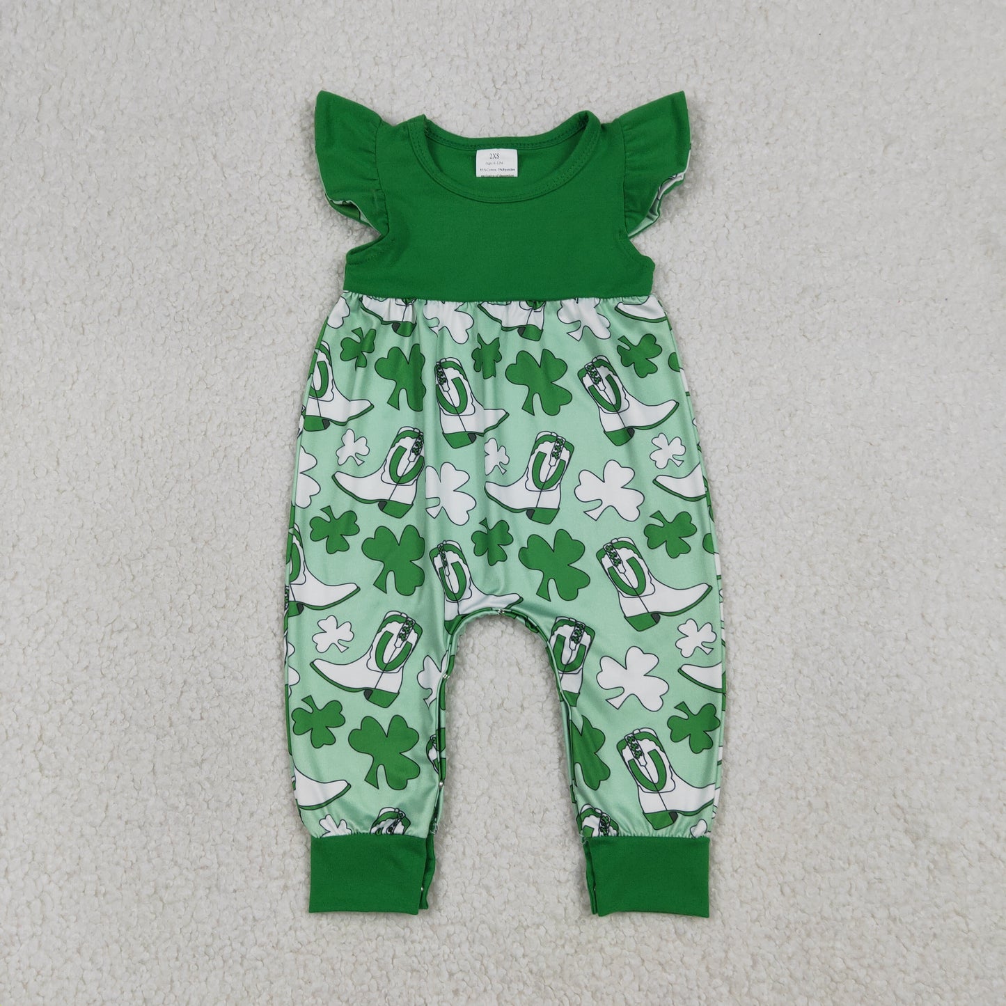 RTS NO MOQ(In Stock ) SR3783 Boots four-leaf clover green flutter sleeve bodysuit