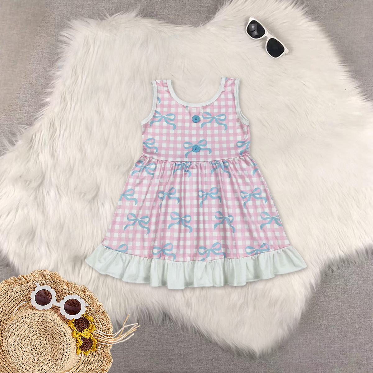 RTS NO MOQ Sibling baby girl clothes bow sleeveless dresses