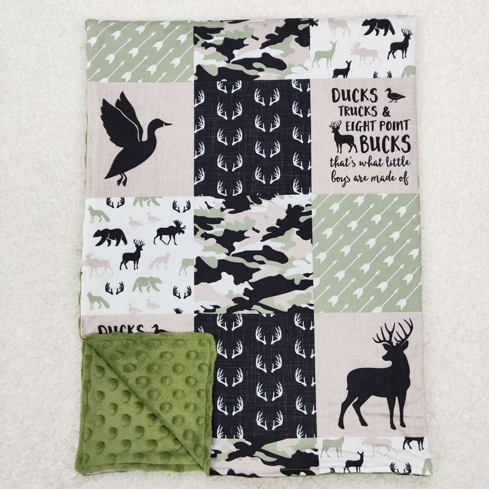 Best Sell RTS Baby Kids Minky Blankets Green Hunting Deer Design Soft Comfortable Blankets for Children