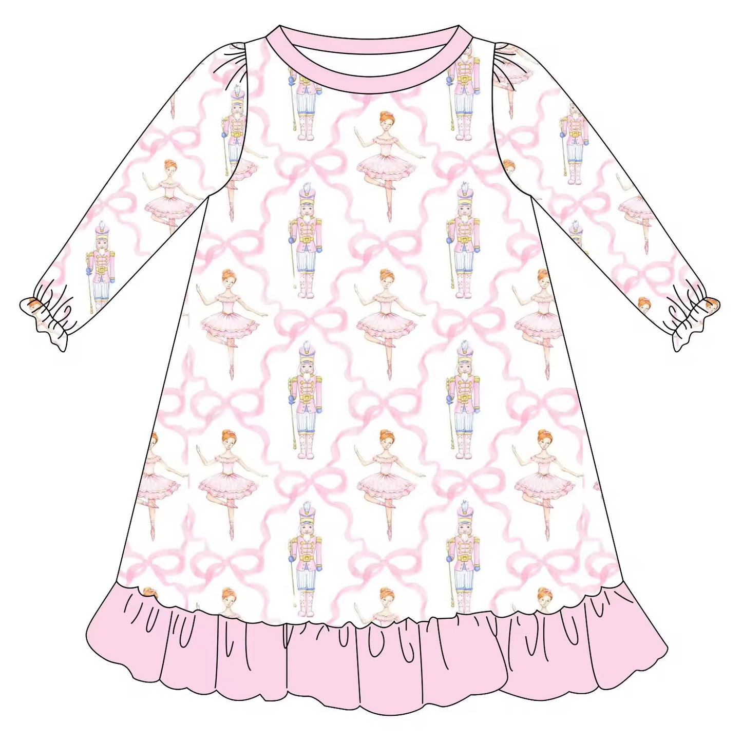 Custom moq 3 eta 6-8weeks Pink Bow Dance Girl Round Neck Dress