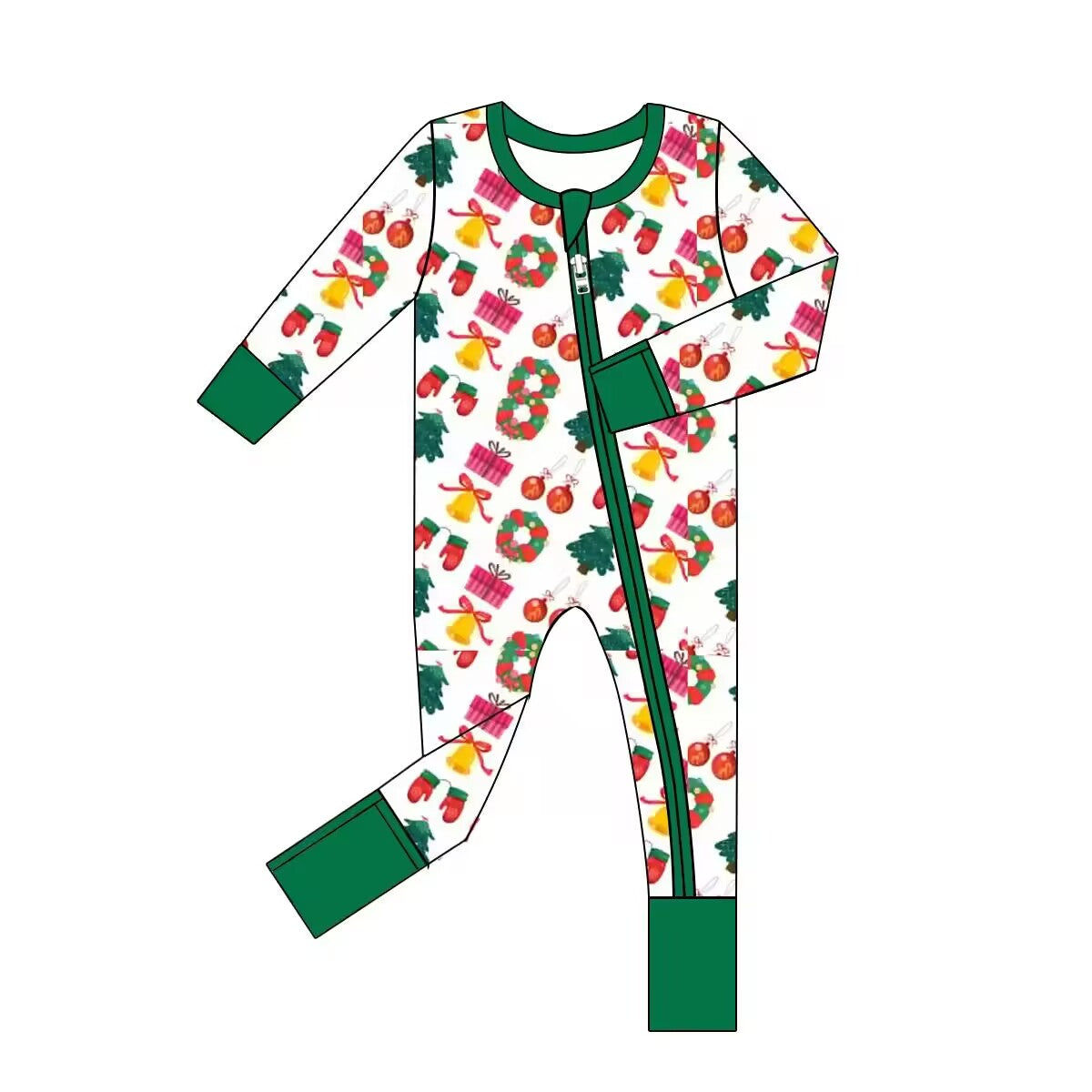 Custom moq 3 eta 6-8 weeks Christmas gift element white and green long socks jumpsuit