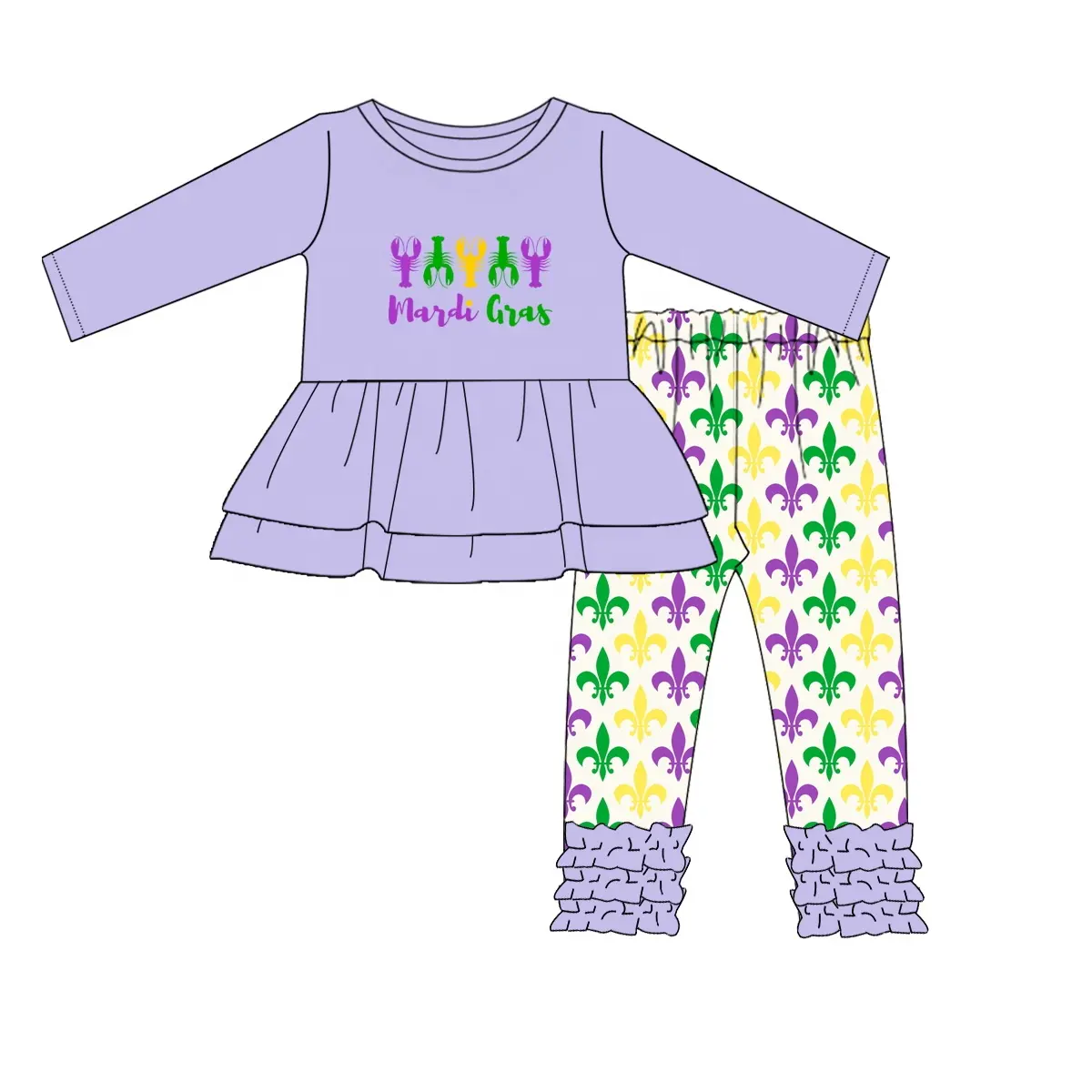 Custom moq 3 eta 6-8 weeks Crayfish Pattern Purple Tutu Skirt Long Sleeve Top-Arrow Pants Set
