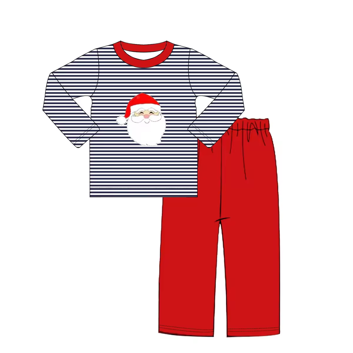 Custom moq 3 eta 6-8weeks Santa Claus Black and White Striped Long Sleeve Top-Red Pants Set