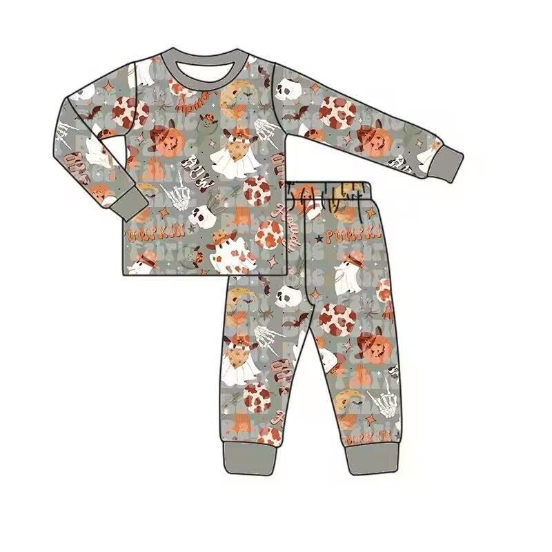 Custom moq 3 eta 6-8weeks Halloween Cowboy Hat Gremlin Letters Gray Long Sleeve Suit
