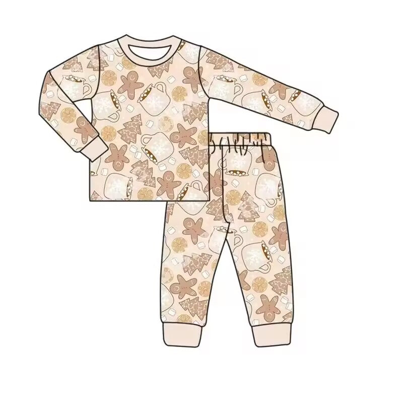 Custom moq 3 eta 6-8weeks Milk Tea-Biscuits-Christmas Tree Beige Long Sleeve Suit