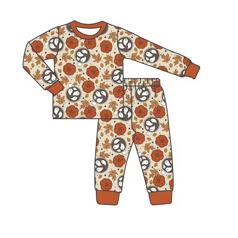 Custom moq 3 eta 6-8 weeks Little Ghost-Pumpkin-Maple Leaf-Red-Brown Long Sleeve Suit