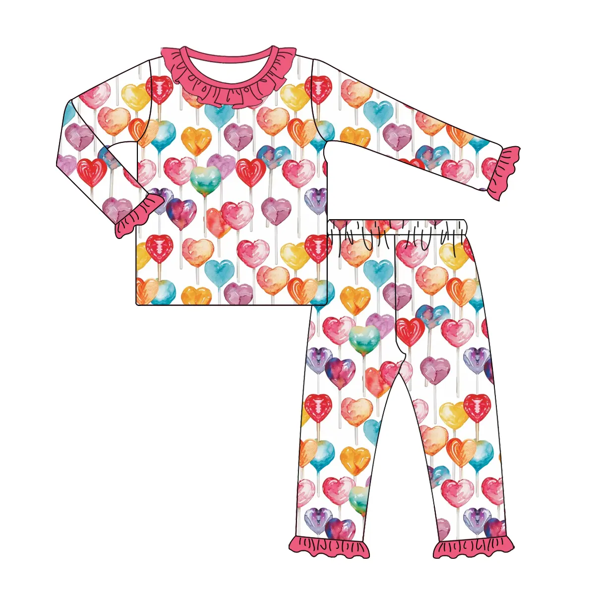 Custom moq 3 eta 6-8 weeks Oil painting style three-dimensional heart pattern pink pleated neckline-cuffs long-sleeved suit