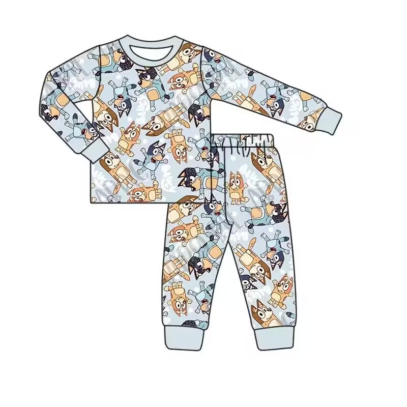 Custom moq 3 eta 6-8weeks Pointed Ears and Big Eyes Puppy Pattern Light Grey Long Sleeve Suit