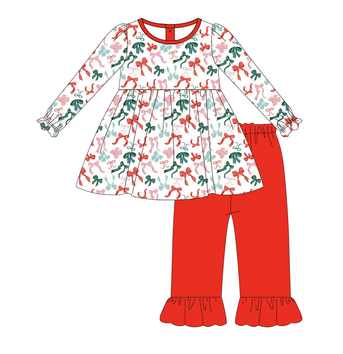 Custom moq 3 MIX SIZE eta 7/8week moq 5 eta /4/5week Red and green bow print pattern mixed set