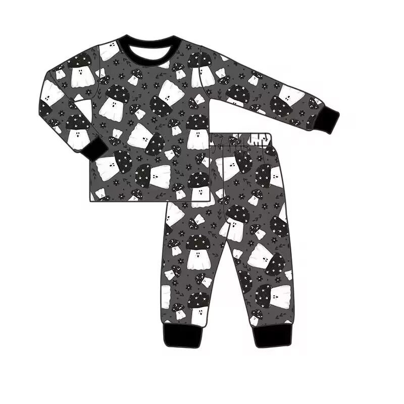 Custom moq 3 eta 6-8weeks Black and white mushroom ghost pattern long sleeve suit
