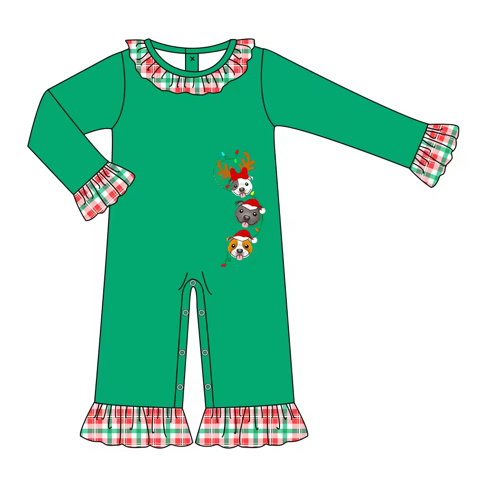 Custom moq 3 eta 6-8 weeks Christmas Puppy Plaid Lace Collar-Cuffs Green Long Cremper