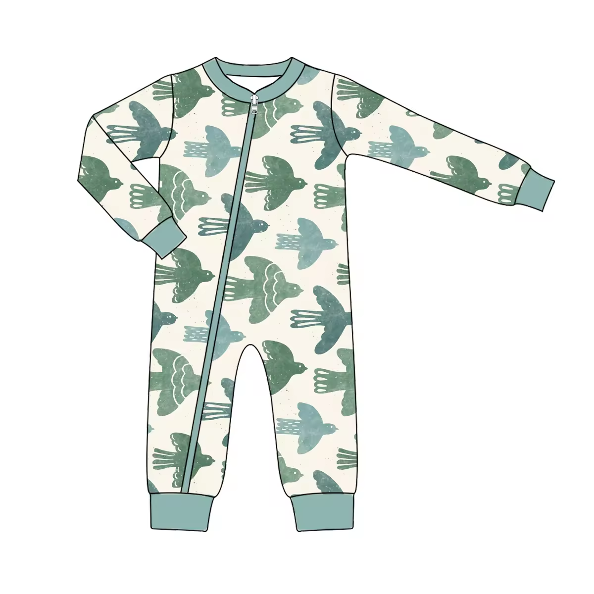 Custom moq 3 eta 6-8 weeks Green Bird Zipper Long Climbing Suit