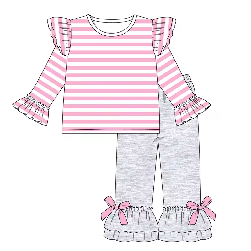 Custom moq 3 eta 6-8weeks Pink Striped Fly Sleeve Long Suit