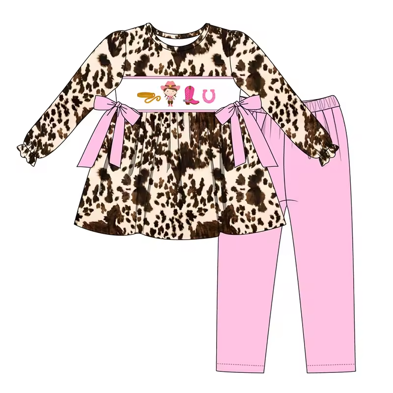 Custom moq 3 eta 6-8weeks Pink Bow Leopard Print Long Suit