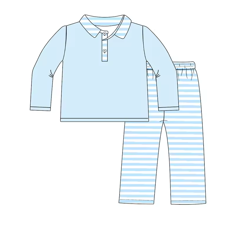 Custom moq 3 eta 6-8weeks Button stand collar pullover sky blue suit