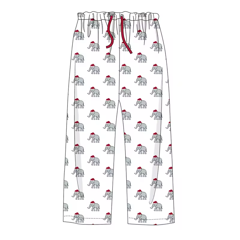 Custom moq 3 eta 6-8weeks Christmas Elephant White Elastic Drawstring Adult Pants