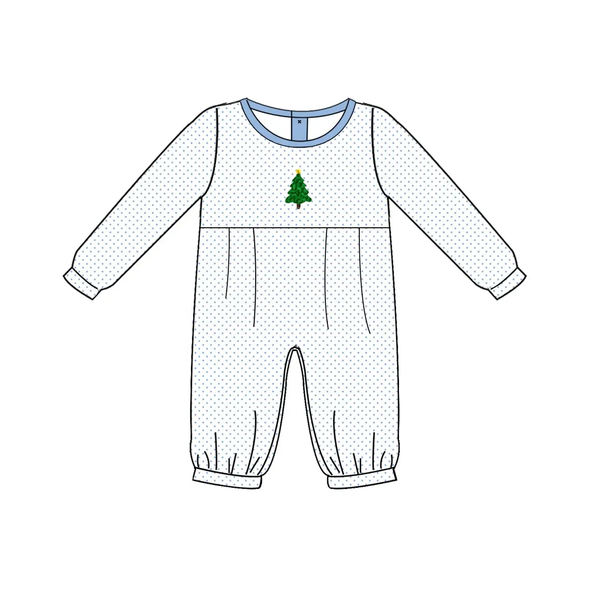 Custom moq 3 eta 7/8week moq 5 eta /4/5week White long romper with embroidered Christmas tree
