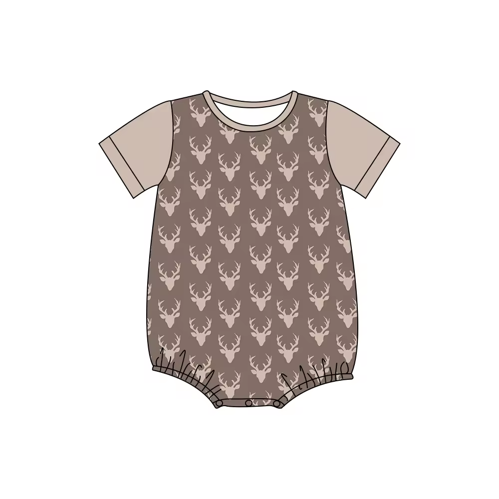 Custom moq 3 eta 6-8weeks Deer antler head light brown short-sleeved romper