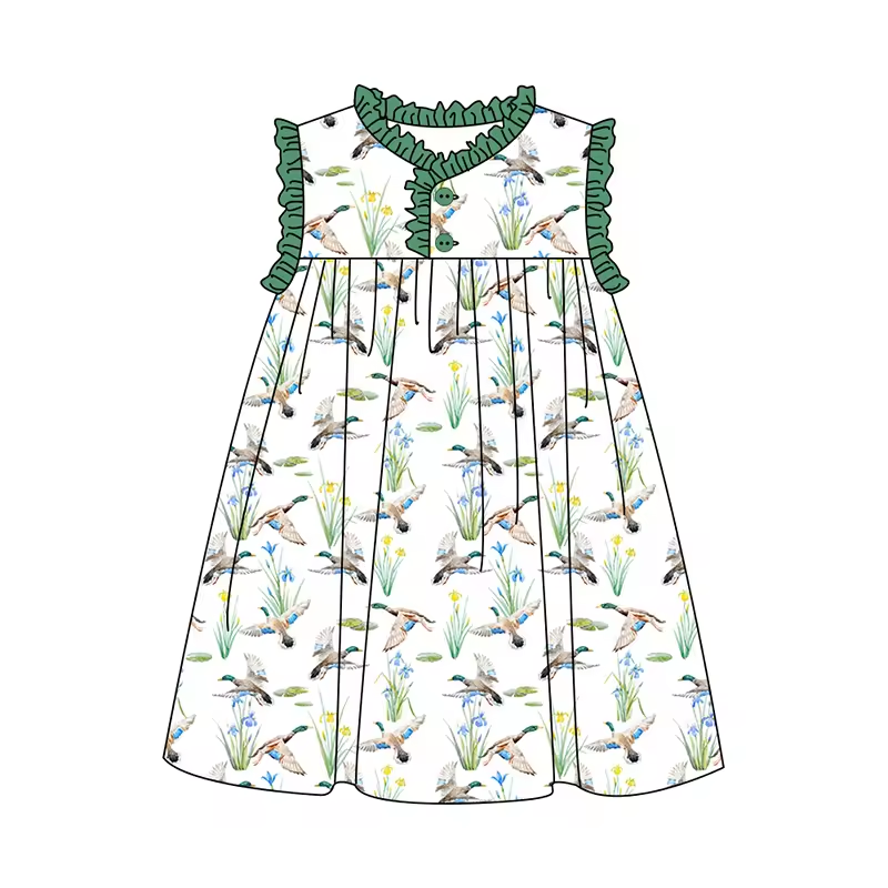 Custom moq 3 eta 6-8weeks Flying Duck Grass Green Sleeveless Lace Maxi Dress