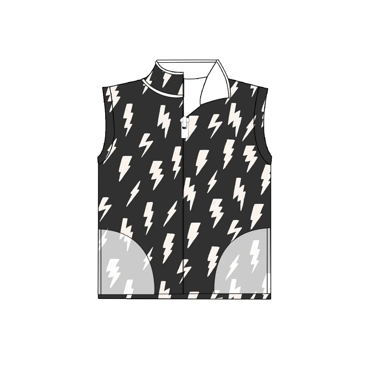 Custom moq 3 eta 7/8week moq 5 eta /4/5week Beige Lightning Bolt Pattern Black Zippered Sleeveless Vest