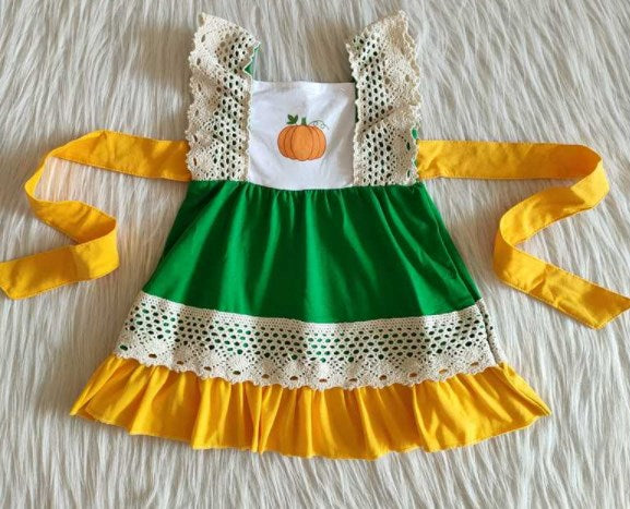 baby girls Halloween dress over knee pumpkin print clothes flying sleeve