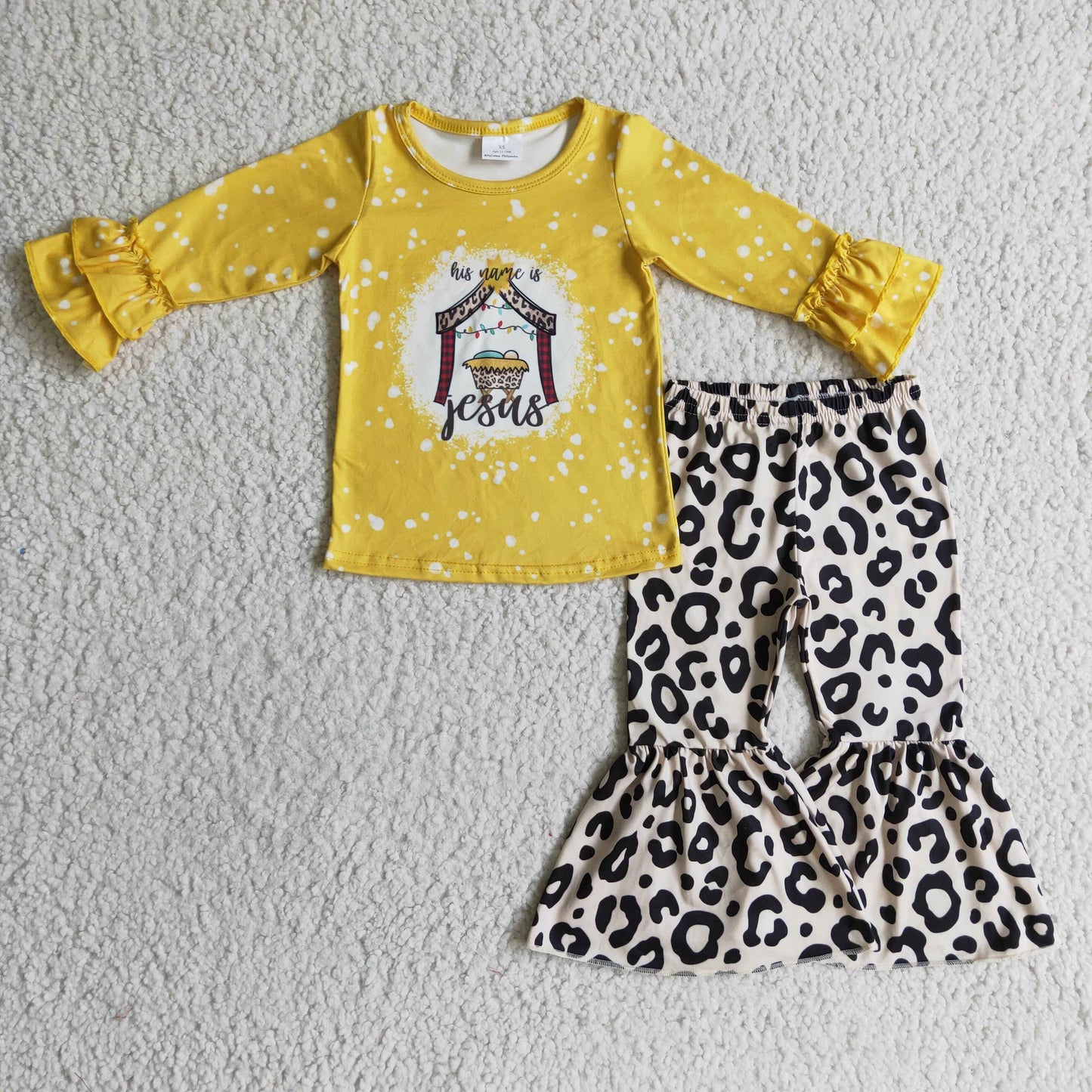 GLP0274 Kids Clothing Girls Long Sleeve Top And Long Leopard Pants Set