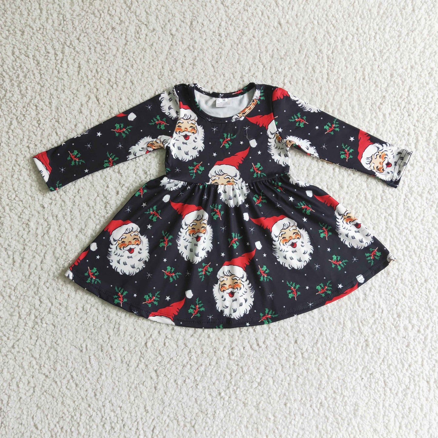 RTS NO MOQ GLD0102 baby christmas clothing long sleeve print kids dresses for girls milk silk