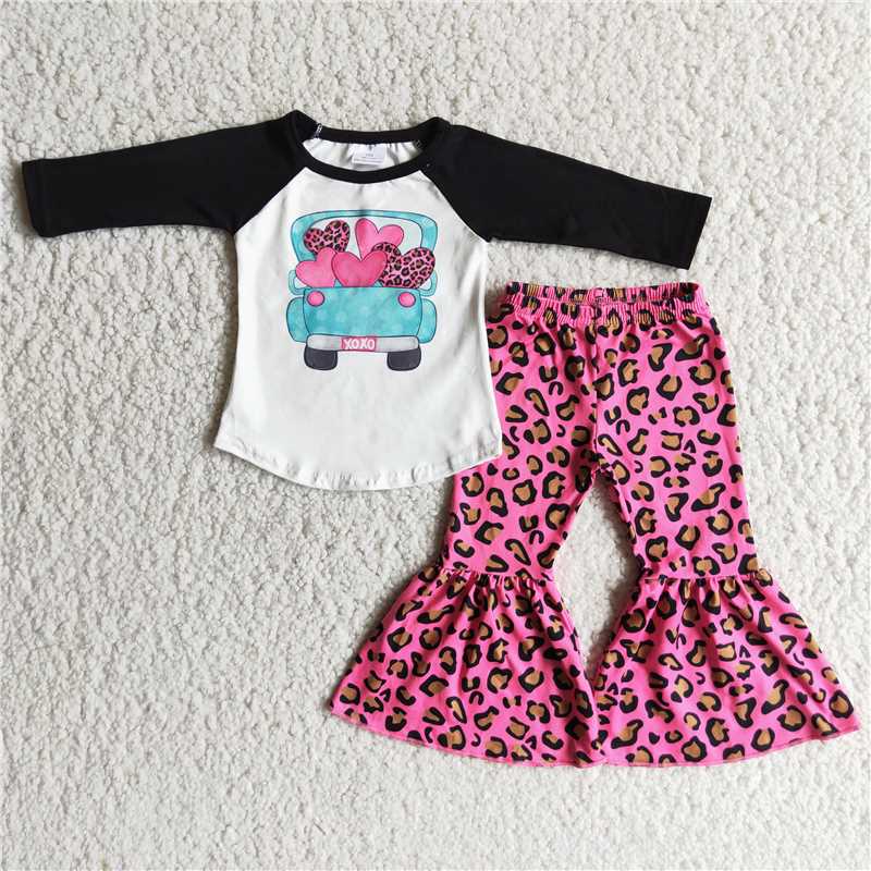 Valentine love truck pink leopard pants set