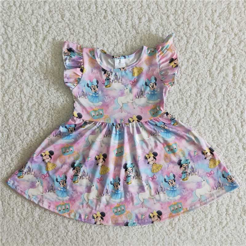 blue bow fly sleeve dress