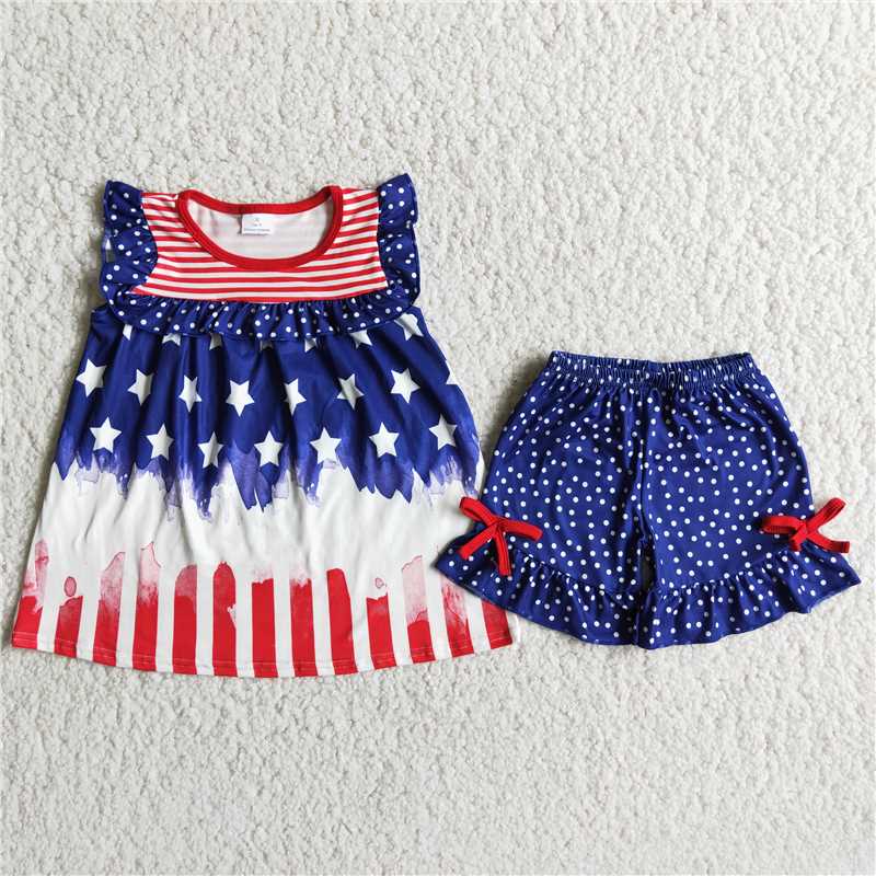 navy blue stars red striped short pants set