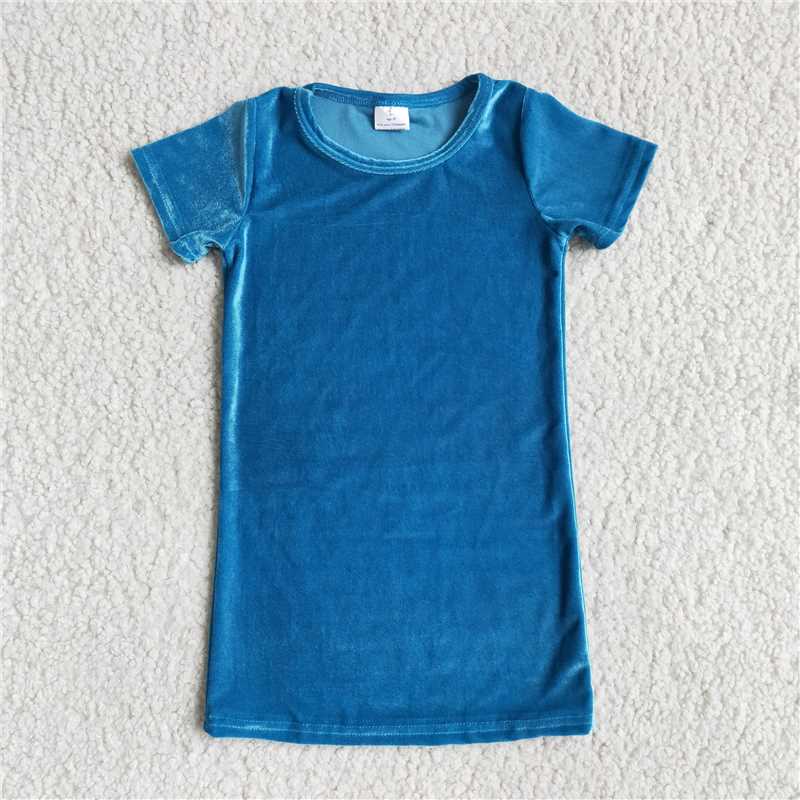 E4-18 baby blue clothing short sleeve kids dresses for girls milk silk